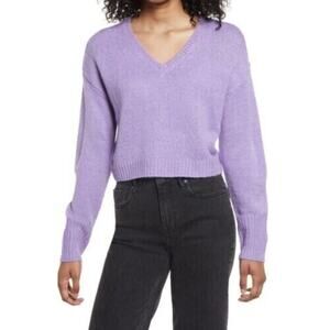 BP. Women's V-Neck Crop Pullover Sweater In‎ Purple Veronica 2XS MSRP $39